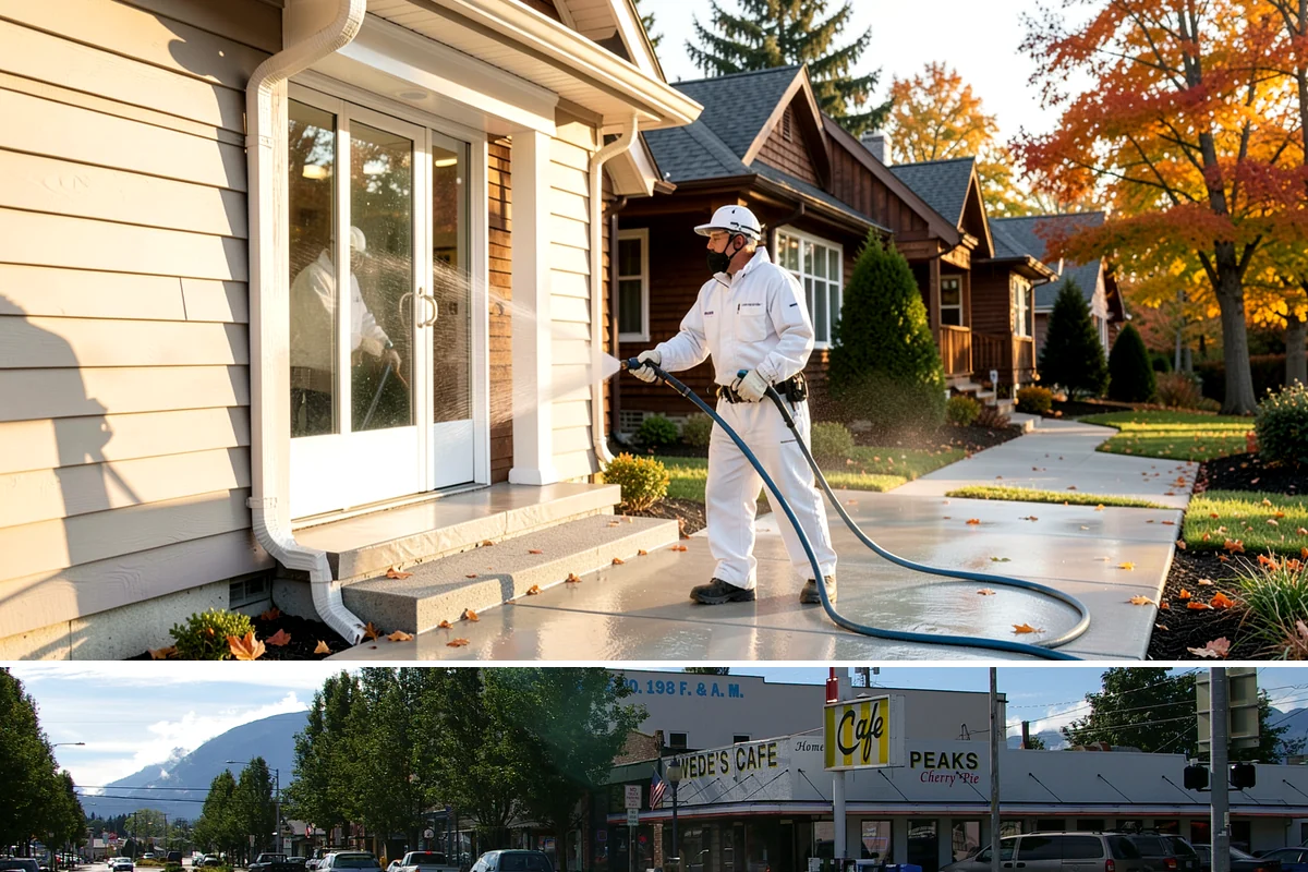 Storefront Washing in North Bend, King County, WA - Late spring through early fall offers the driest windows for storefront washing, though quarterly touch-ups keep winter algae in...