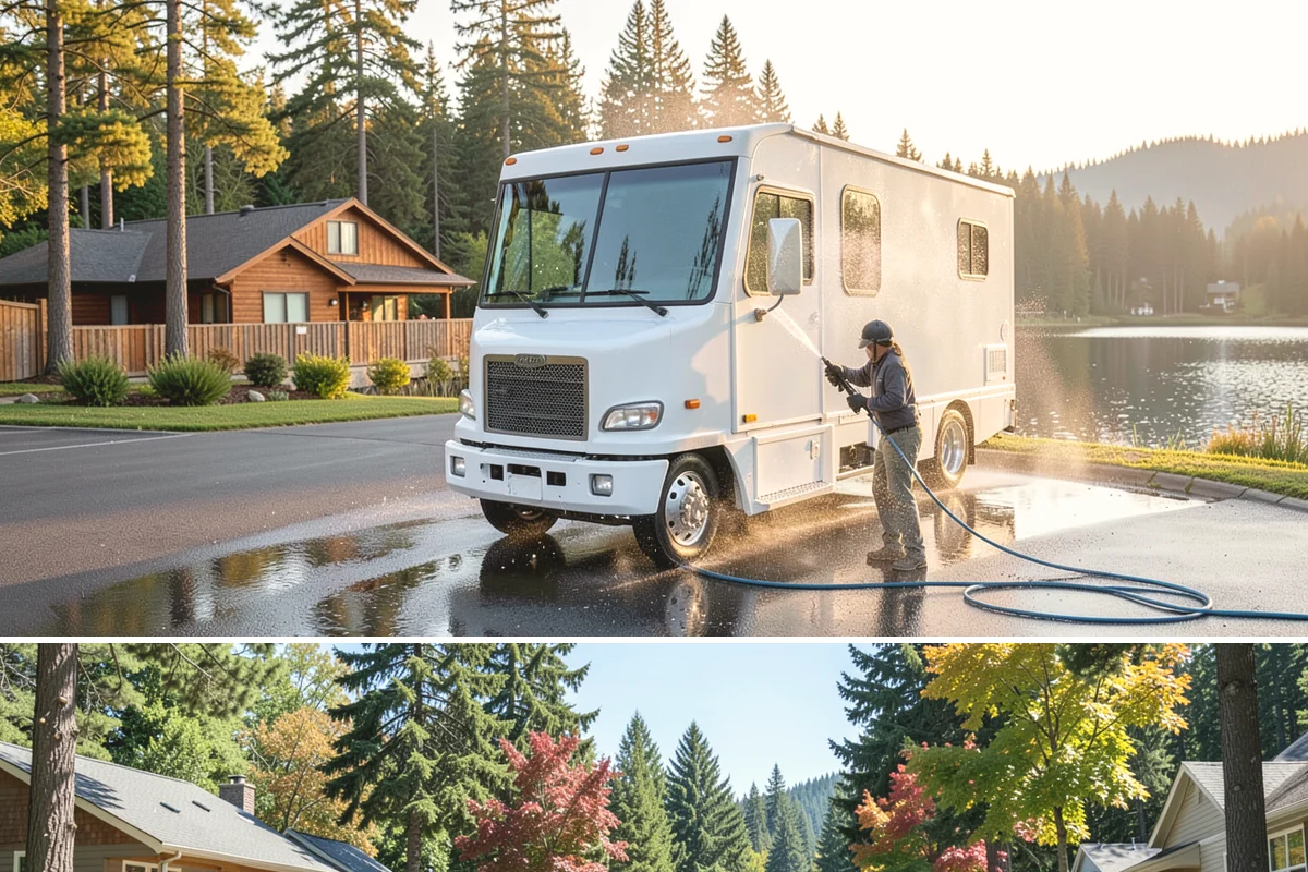 Storefront Washing in Orting, Pierce County, WA - Late spring through early fall offers the driest windows for storefront washing, though quarterly touch-ups keep winter algae in...