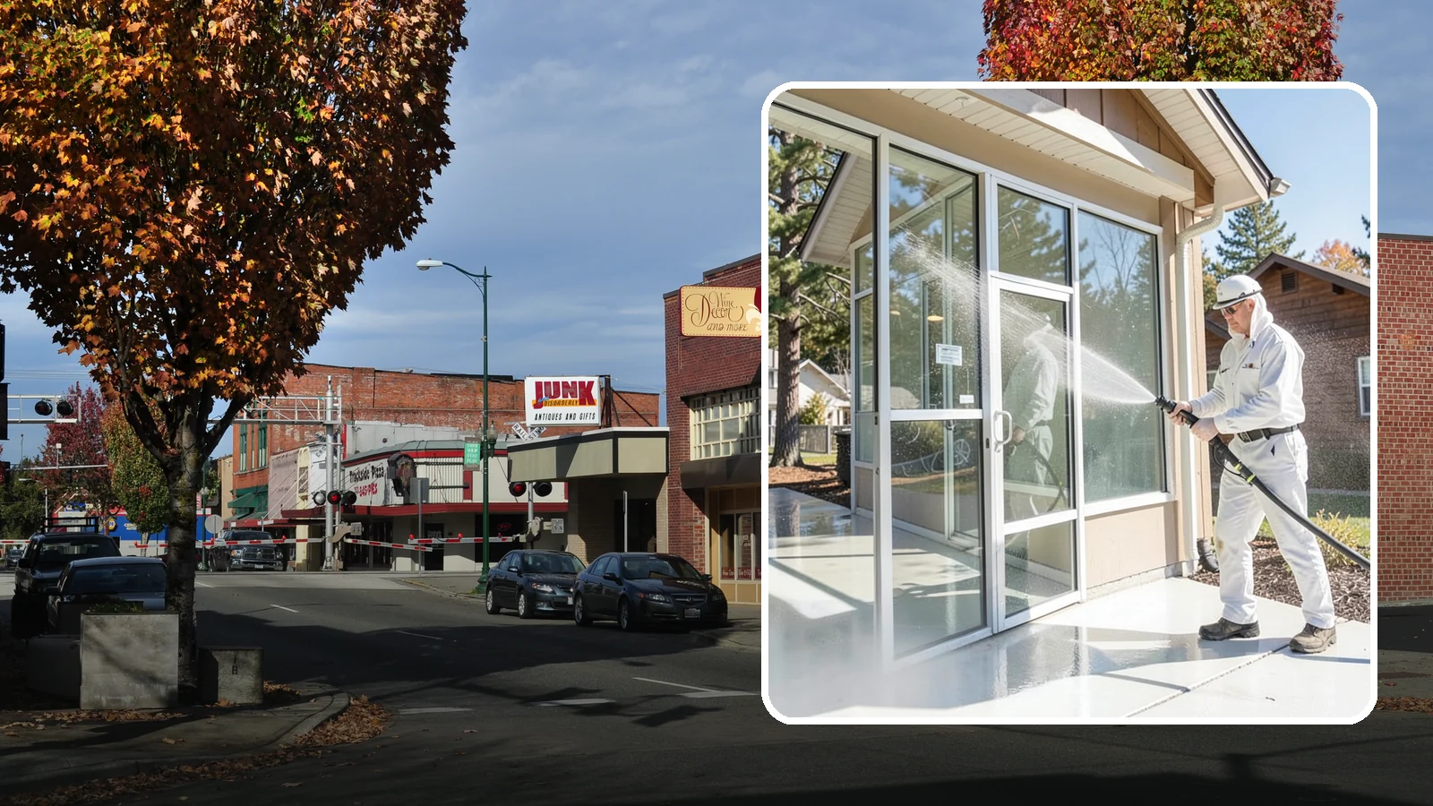 Storefront Washing in Puyallup, Pierce County, WA - First impressions matter, so we keep your Washington storefront looking sharp with a thorough exterior wash that clears away...