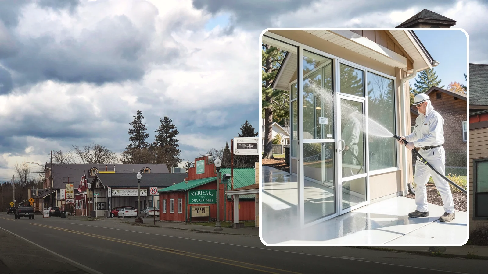 Storefront Washing in Roy, Pierce County, WA - First impressions matter, so we keep your Washington storefront looking sharp with a thorough exterior wash that clears away...