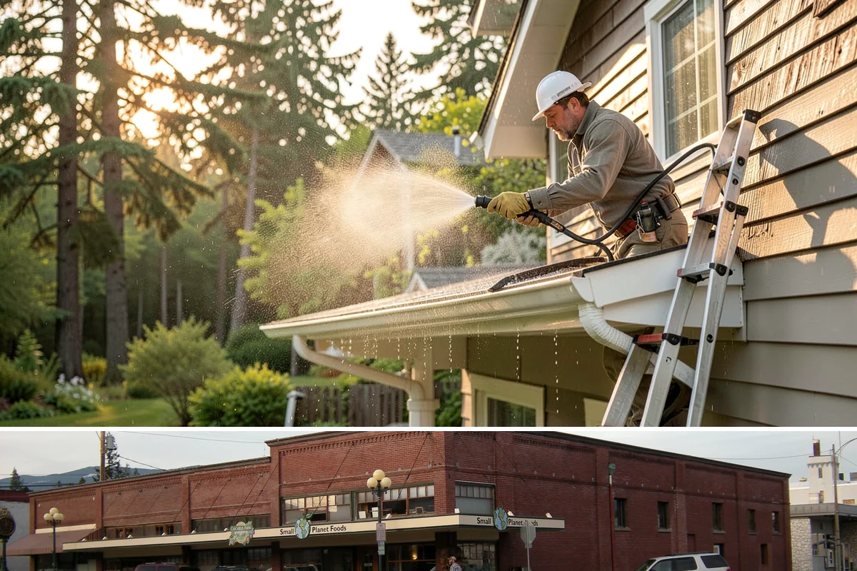 Storefront Washing in Sedro-Woolley, Skagit County, WA - Late spring through early fall offers the driest windows for storefront washing, though quarterly touch-ups keep winter algae in...
