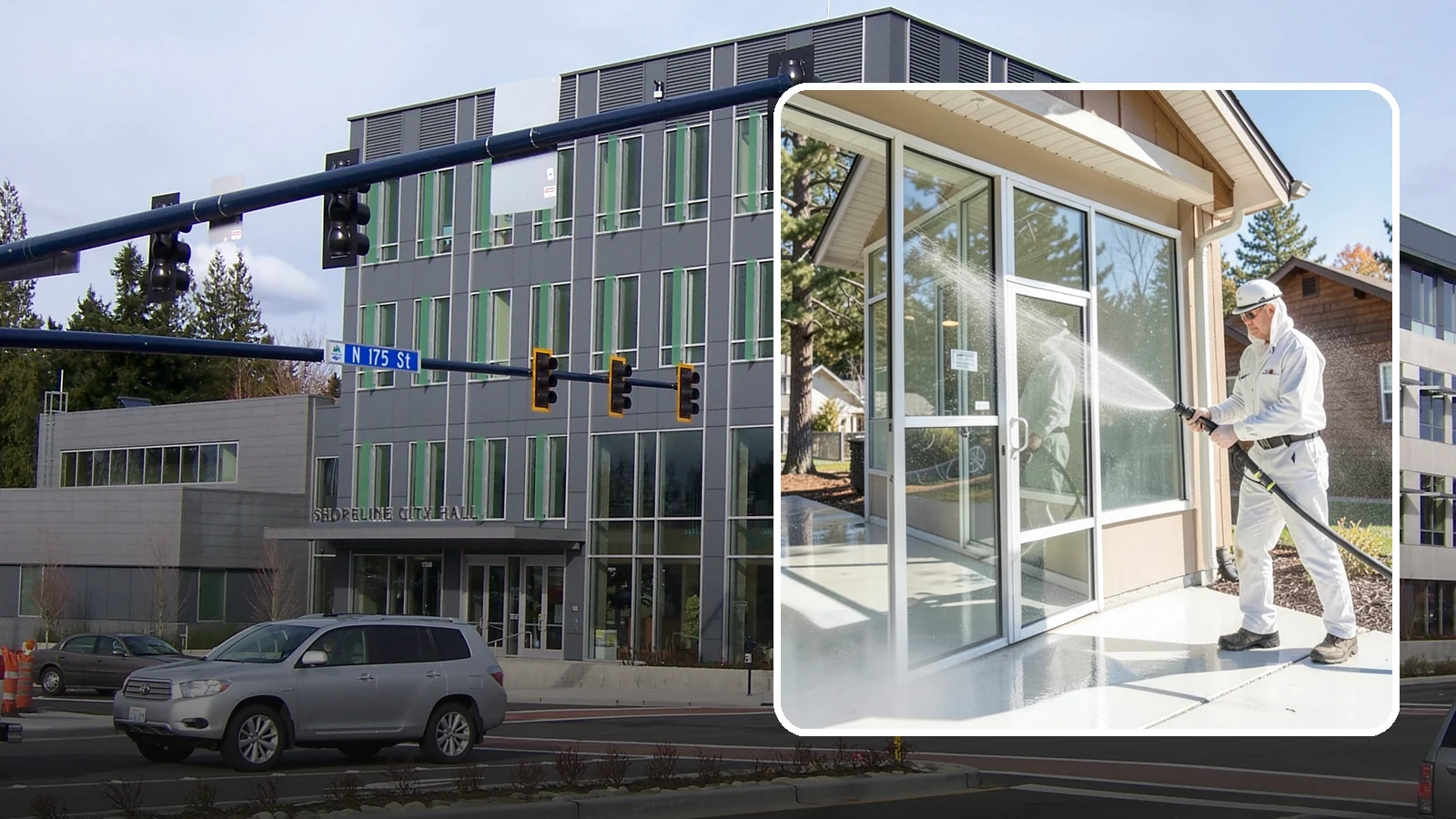 Storefront Washing in Shoreline, King County, WA - First impressions matter, so we keep your Washington storefront looking sharp with a thorough exterior wash that clears away...