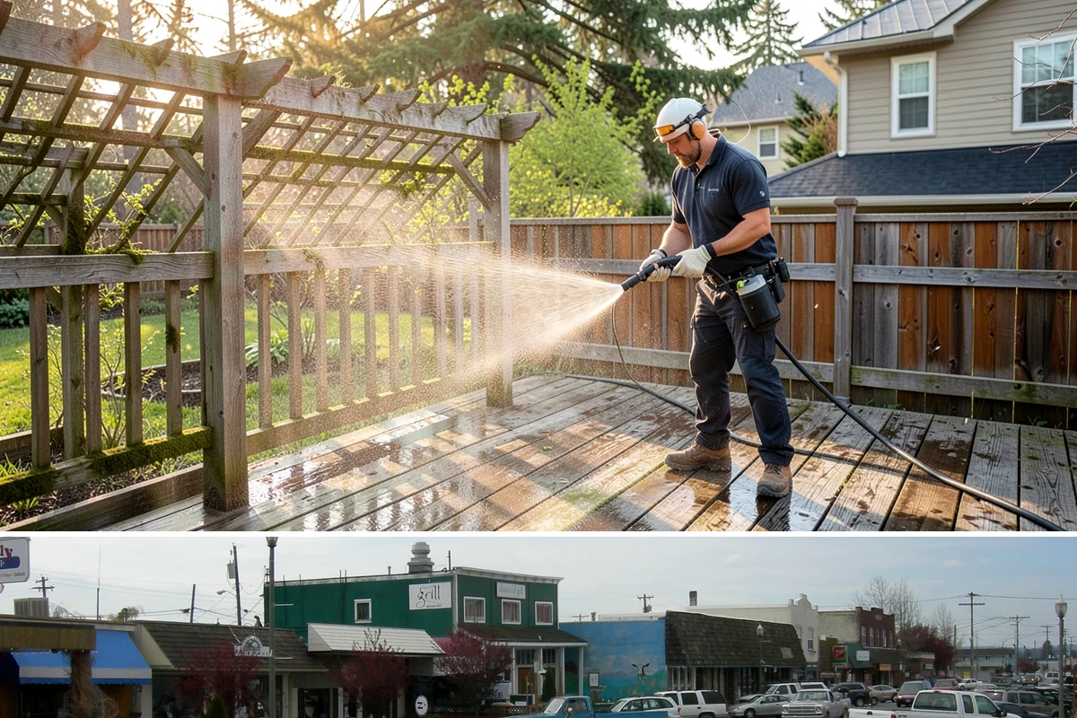 Storefront Washing in Stanwood, Snohomish County, WA - Late spring through early fall offers the driest windows for storefront washing, though quarterly touch-ups keep winter algae in...