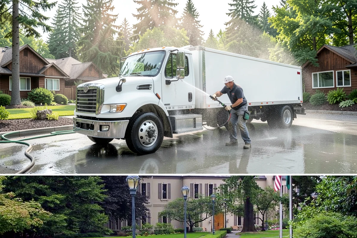 Storefront Washing in Woodinville, King County, WA - Late spring through early fall offers the driest windows for storefront washing, though quarterly touch-ups keep winter algae in...