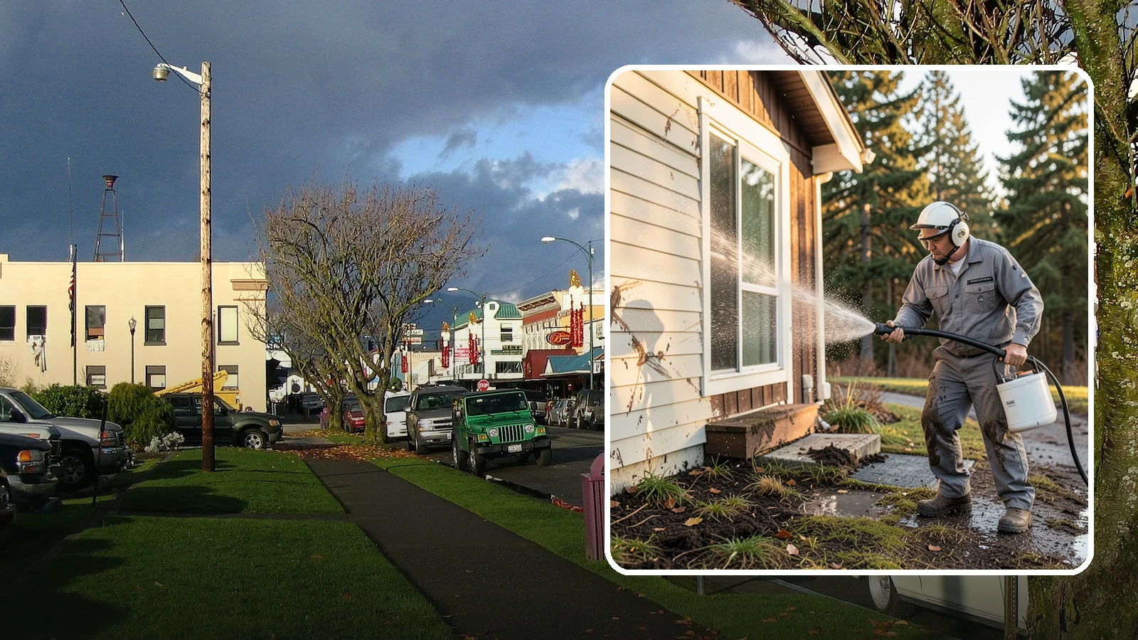 Storm Cleanup Washing in Arlington, Snohomish County, WA - Storm cleanup washing removes the mud, debris streaks, and organic mess left across your property after a Northwest windstorm or...