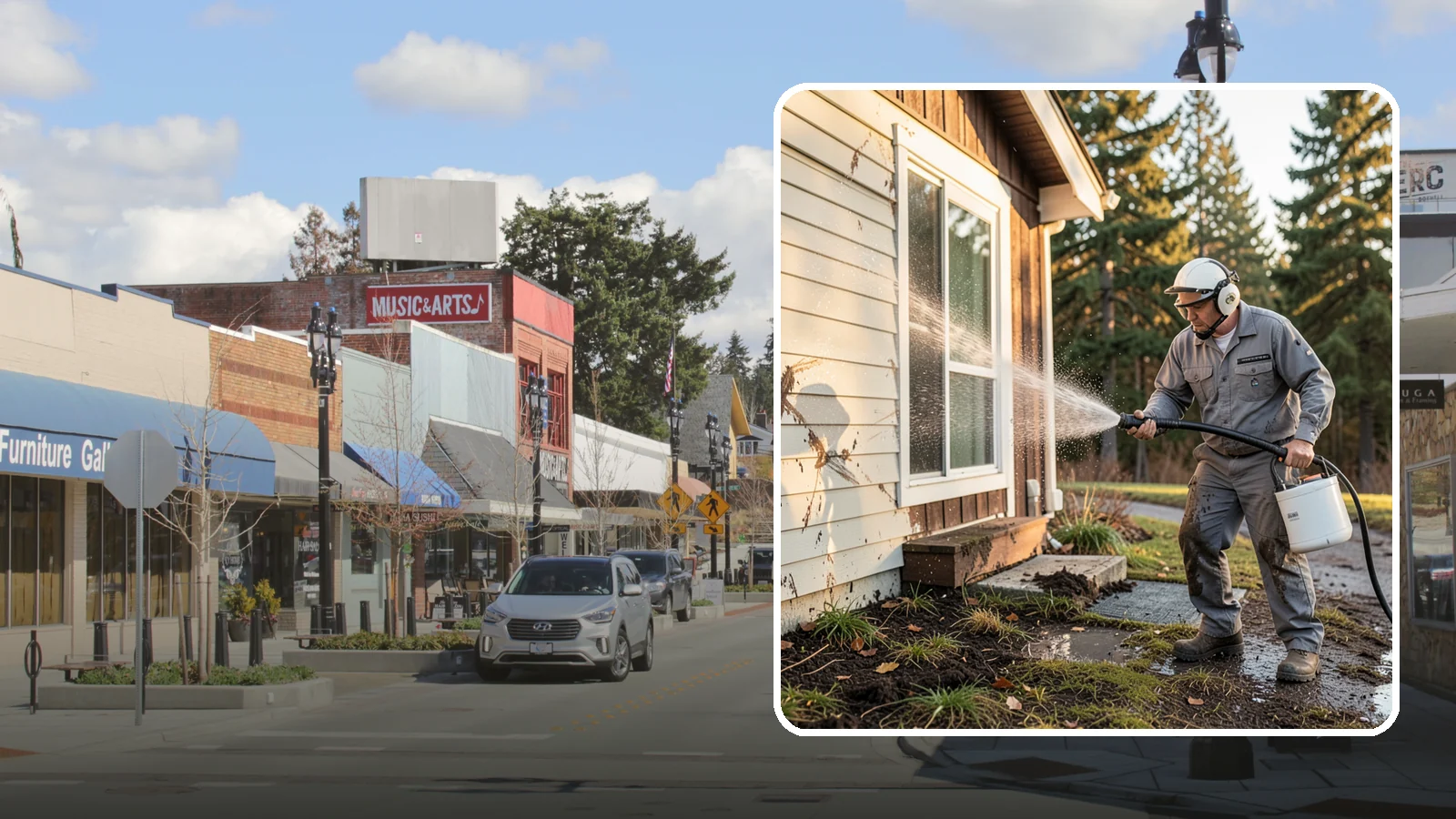 Storm Cleanup Washing in Bothell, King County, WA - Storm cleanup washing removes the mud, debris streaks, and organic mess left across your property after a Northwest windstorm or...