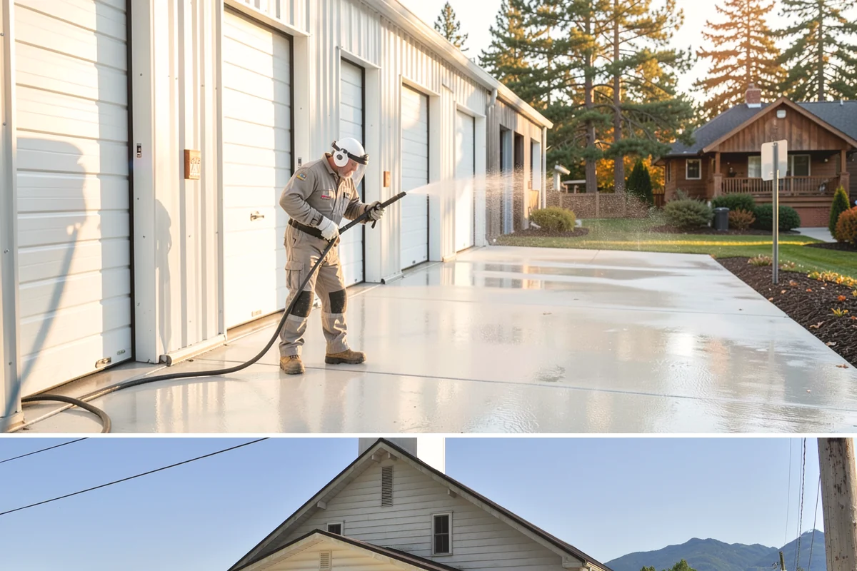 Storm Cleanup Washing in Concrete, Skagit County, WA - Any time after a windstorm or heavy rain event, ideally within a few days before mud and organic streaks dry into the surface.