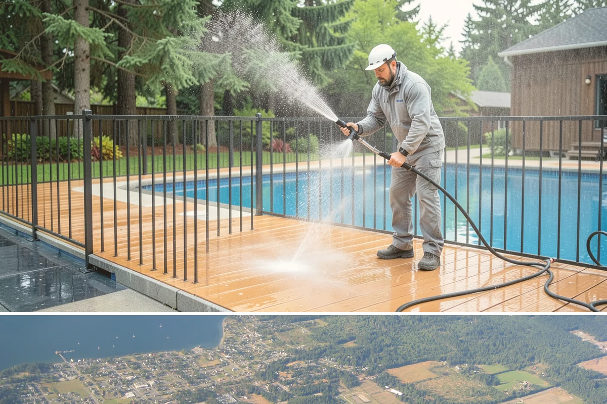 Storm Cleanup Washing in Coupeville, Island County, WA - Any time after a windstorm or heavy rain event, ideally within a few days before mud and organic streaks dry into the surface.