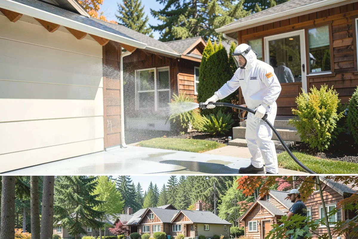 Storm Cleanup Washing in Edgewood, Pierce County, WA - Any time after a windstorm or heavy rain event, ideally within a few days before mud and organic streaks dry into the surface.
