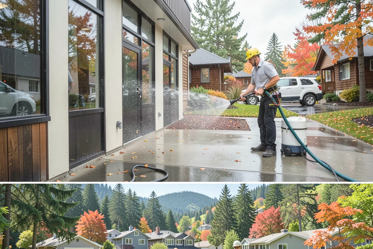 Storm Cleanup Washing in Fircrest, Pierce County, WA - Any time after a windstorm or heavy rain event, ideally within a few days before mud and organic streaks dry into the surface.
