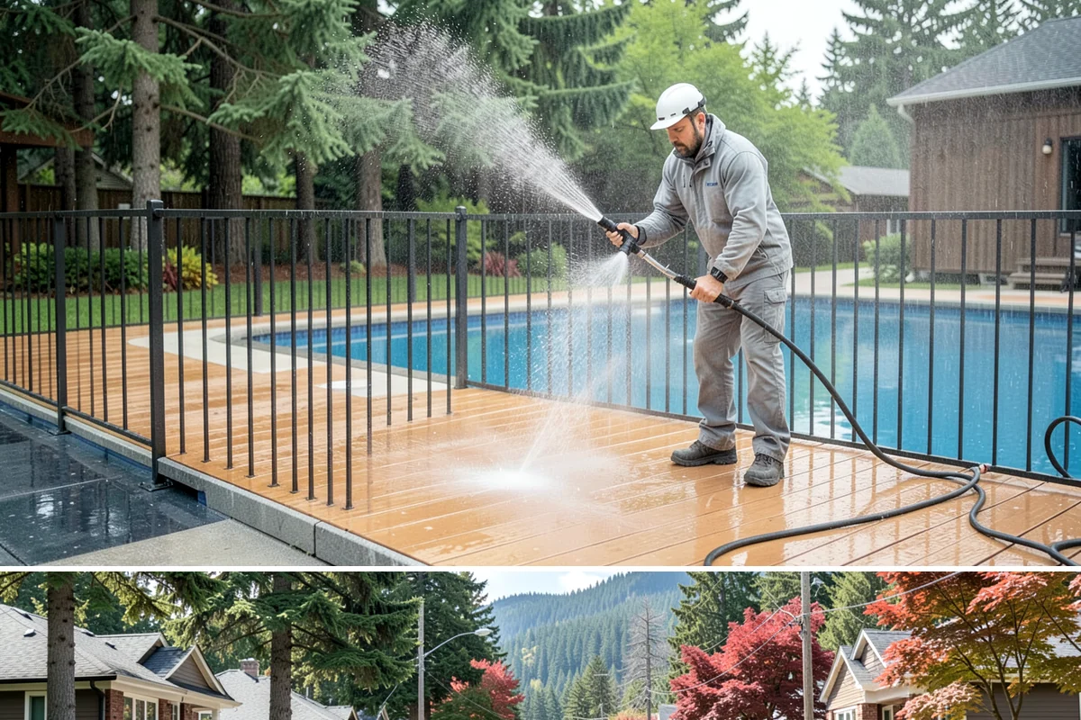 Storm Cleanup Washing in Hunts Point, King County, WA - Any time after a windstorm or heavy rain event, ideally within a few days before mud and organic streaks dry into the surface.