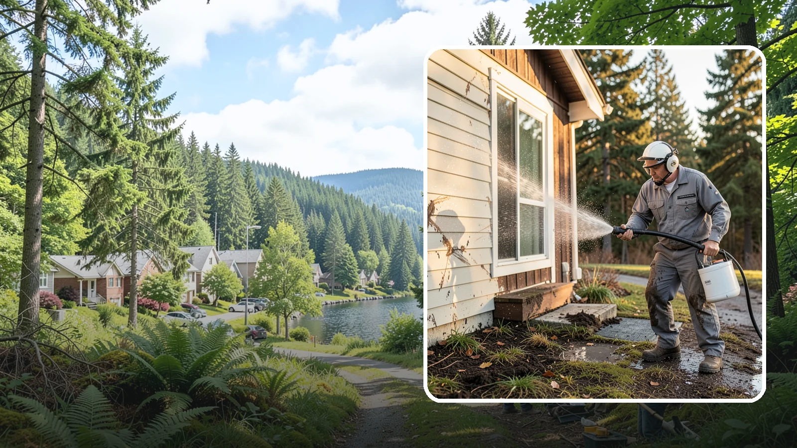 Storm Cleanup Washing in Lake Forest Park, King County, WA - Storm cleanup washing removes the mud, debris streaks, and organic mess left across your property after a Northwest windstorm or...