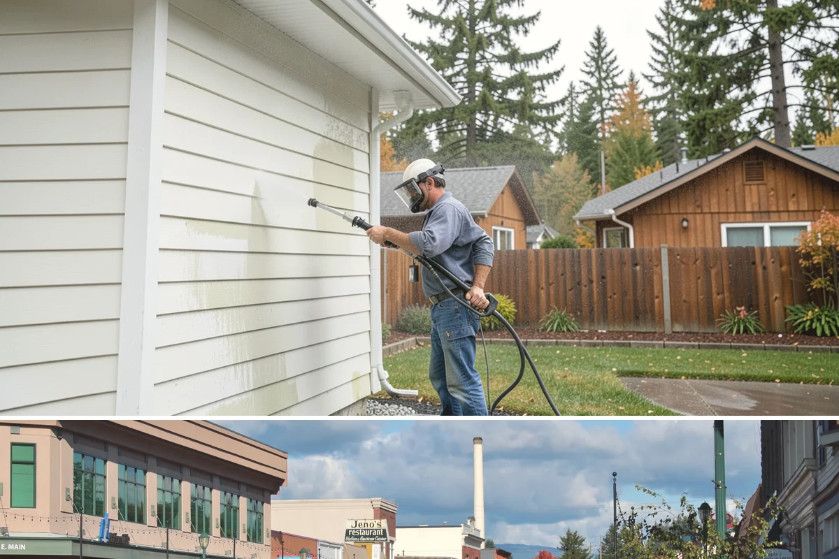 Storm Cleanup Washing in Monroe, Snohomish County, WA - Any time after a windstorm or heavy rain event, ideally within a few days before mud and organic streaks dry into the surface.