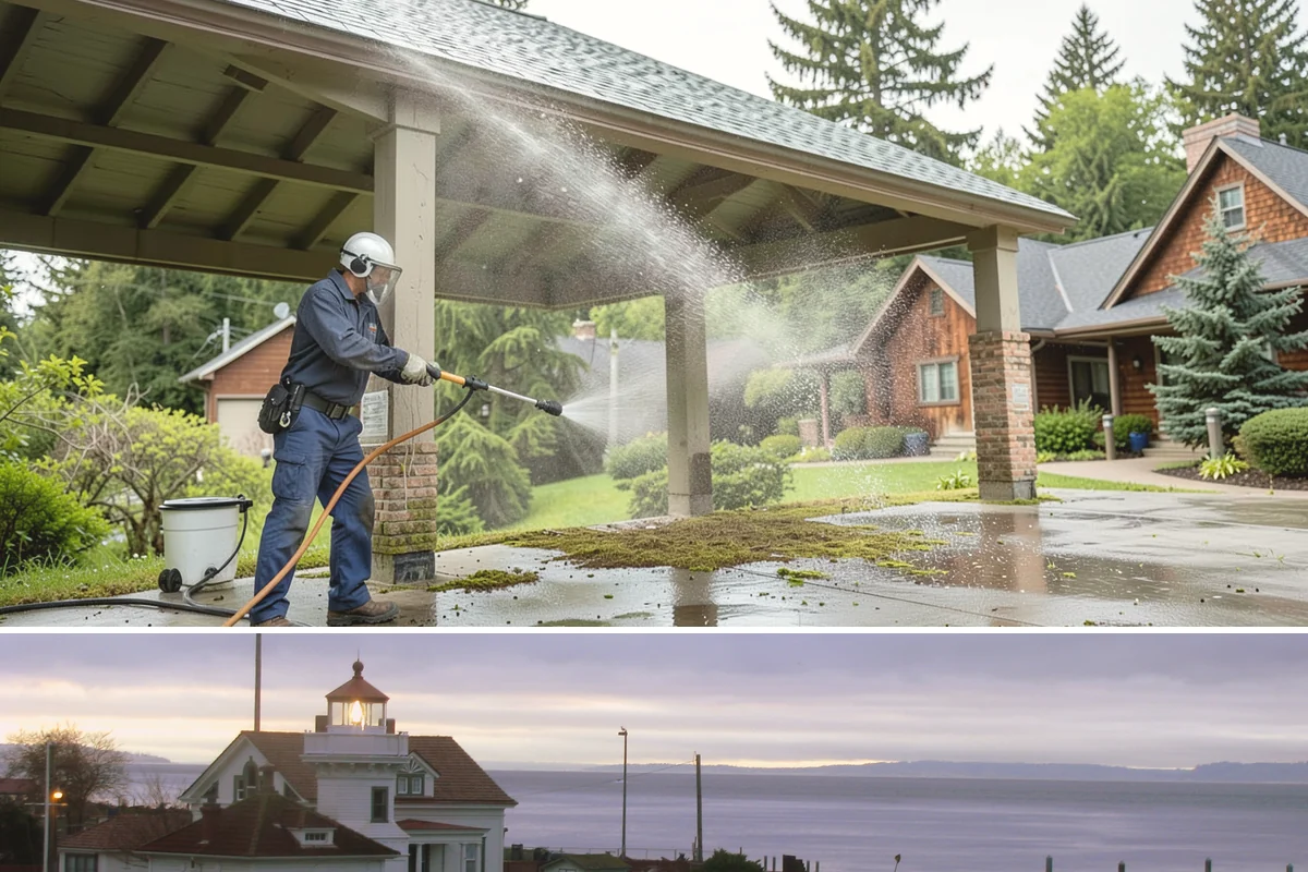 Storm Cleanup Washing in Mukilteo, Snohomish County, WA - Any time after a windstorm or heavy rain event, ideally within a few days before mud and organic streaks dry into the surface.