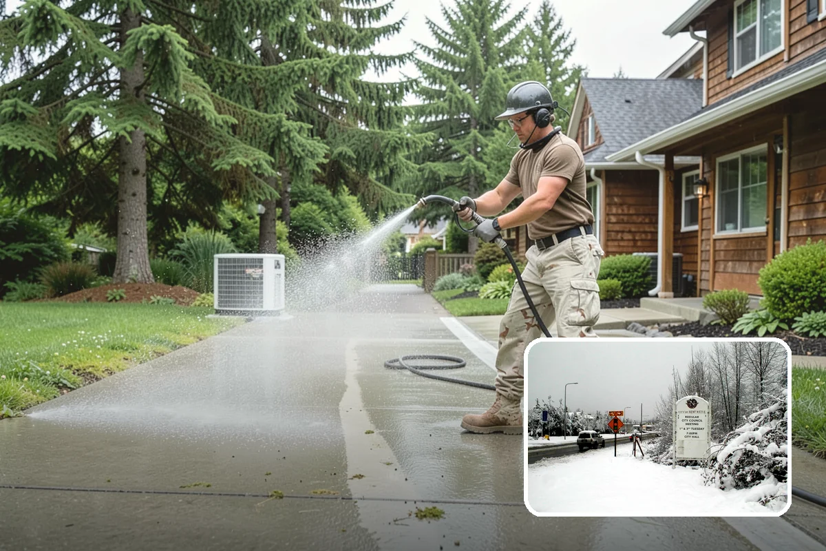 Storm Cleanup Washing in Newcastle, King County, WA - Clears branches, needles, and grit deposited by high winds
