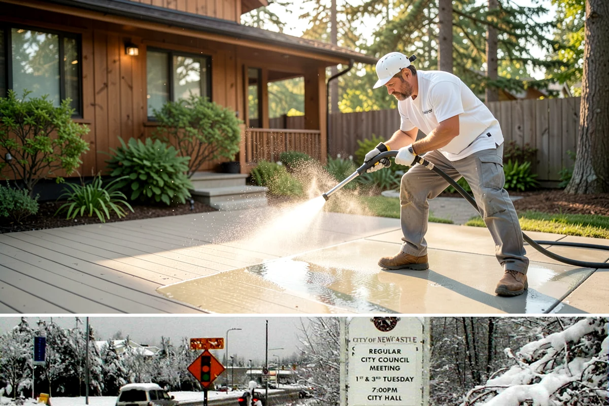 Storm Cleanup Washing in Newcastle, King County, WA - Any time after a windstorm or heavy rain event, ideally within a few days before mud and organic streaks dry into the surface.