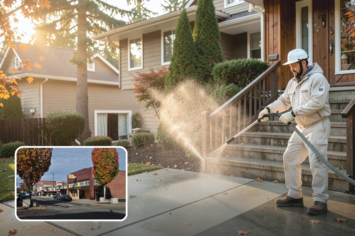 Storm Cleanup Washing in Puyallup, Pierce County, WA - Clears branches, needles, and grit deposited by high winds