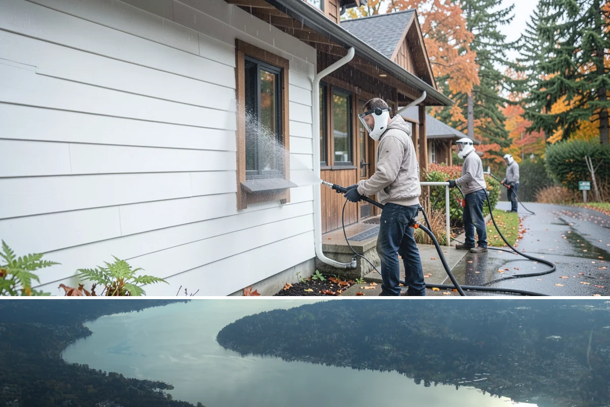 Storm Cleanup Washing in Sammamish, King County, WA - Any time after a windstorm or heavy rain event, ideally within a few days before mud and organic streaks dry into the surface.