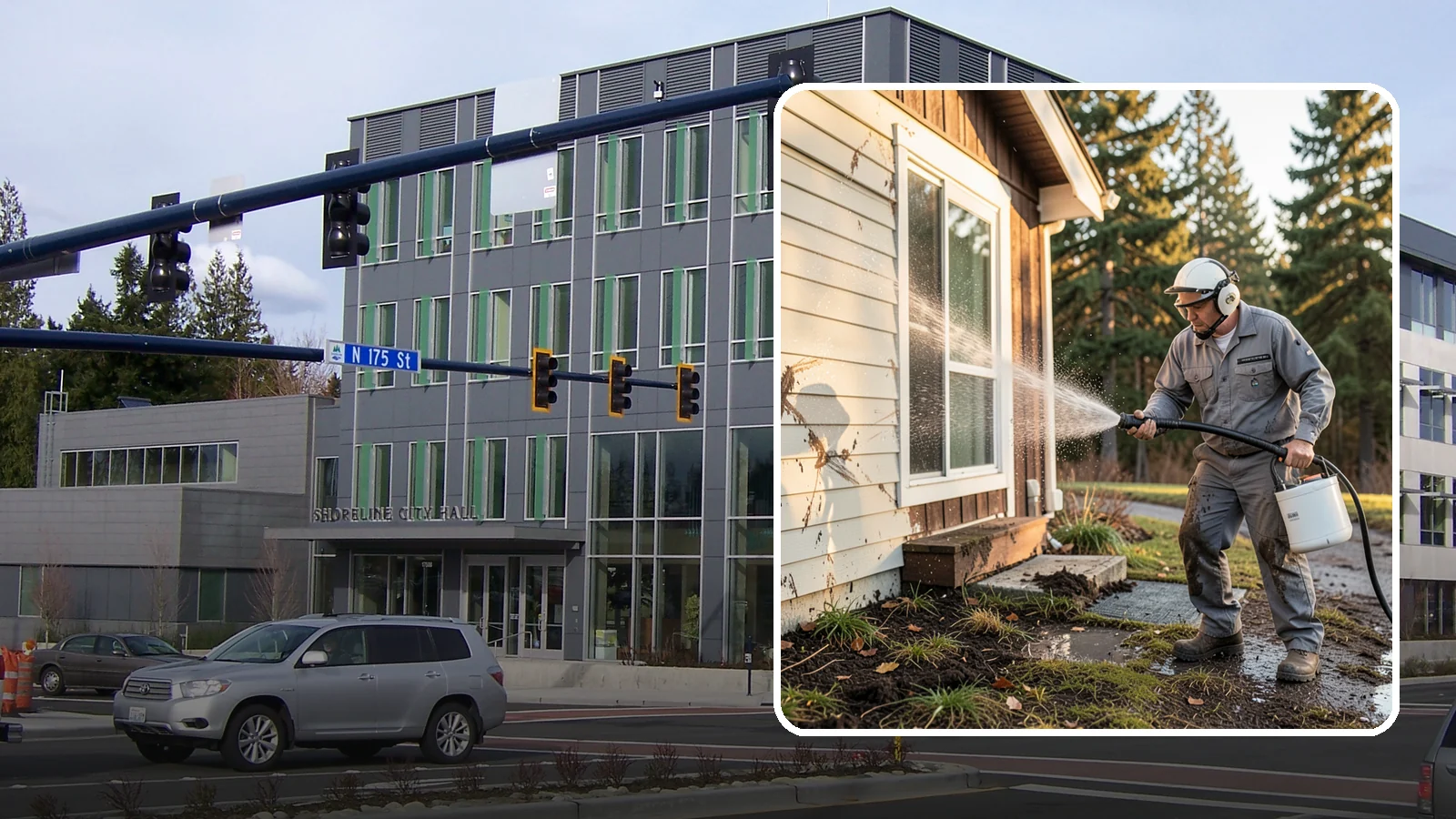 Storm Cleanup Washing in Shoreline, King County, WA - Storm cleanup washing removes the mud, debris streaks, and organic mess left across your property after a Northwest windstorm or...