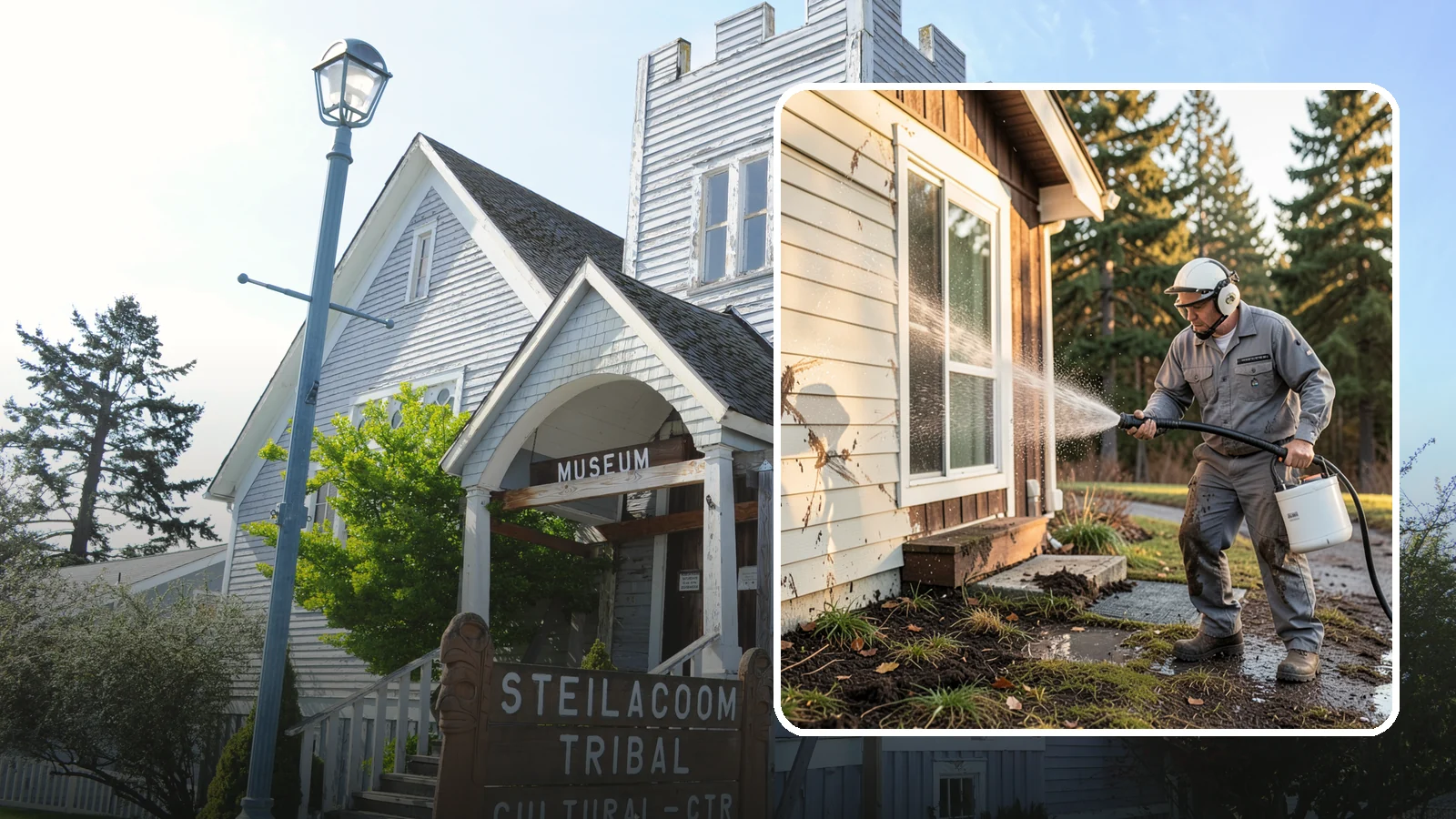 Storm Cleanup Washing in Steilacoom, Pierce County, WA - Storm cleanup washing removes the mud, debris streaks, and organic mess left across your property after a Northwest windstorm or...