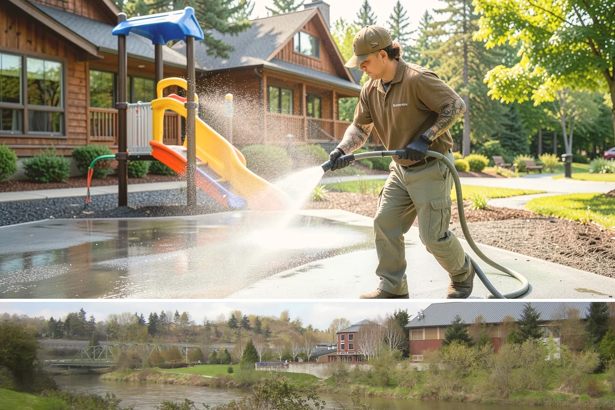 Storm Cleanup Washing in Tukwila, King County, WA - Any time after a windstorm or heavy rain event, ideally within a few days before mud and organic streaks dry into the surface.