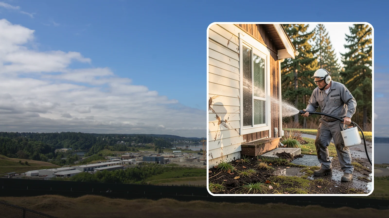 Storm Cleanup Washing in University Place, Pierce County, WA - Storm cleanup washing removes the mud, debris streaks, and organic mess left across your property after a Northwest windstorm or...