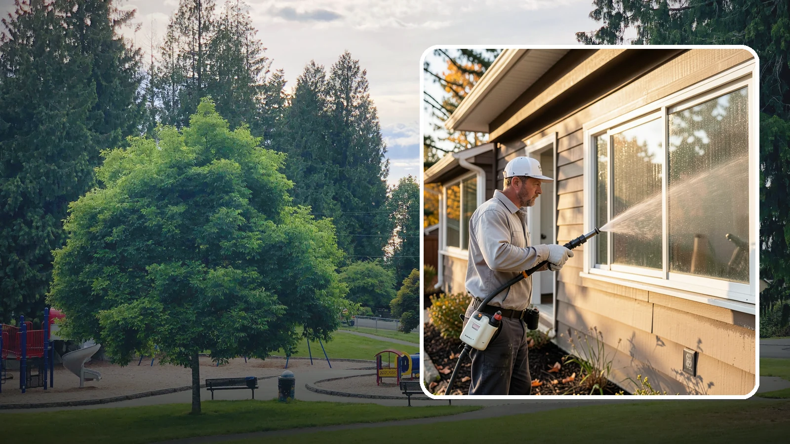 Storm Window Cleaning in Bonney Lake, Pierce County, WA - Cleaning of storm windows and the trapped grime between the storm panel and the primary glass.