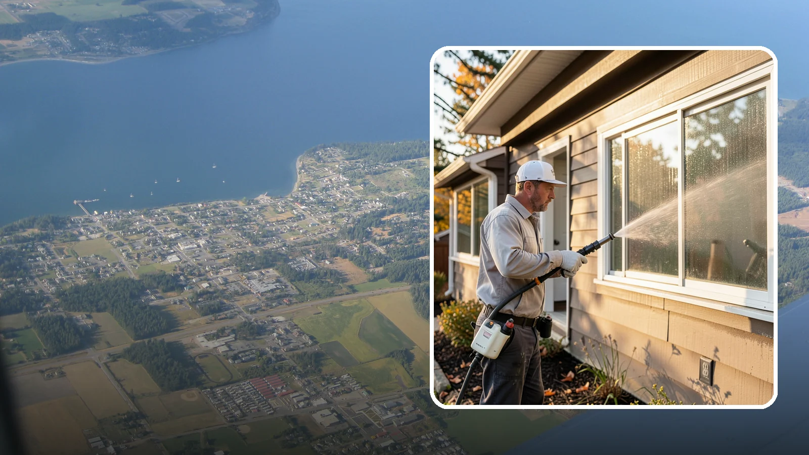 Storm Window Cleaning in Coupeville, Island County, WA - Cleaning of storm windows and the trapped grime between the storm panel and the primary glass.