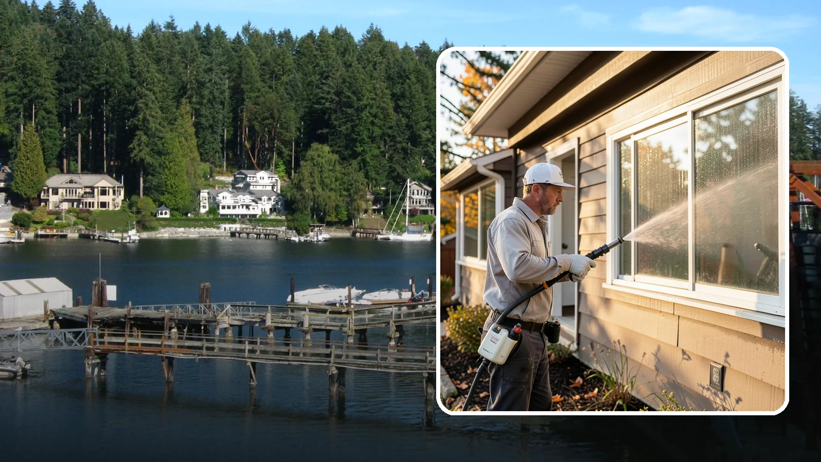 Storm Window Cleaning in Gig Harbor, Pierce County, WA - Cleaning of storm windows and the trapped grime between the storm panel and the primary glass.