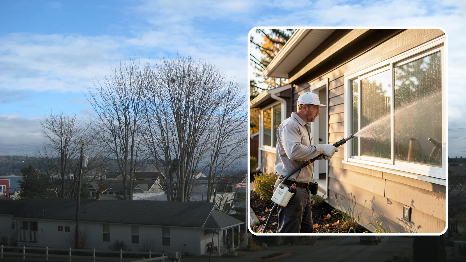 Storm Window Cleaning in Langley, Island County, WA - Cleaning of storm windows and the trapped grime between the storm panel and the primary glass.