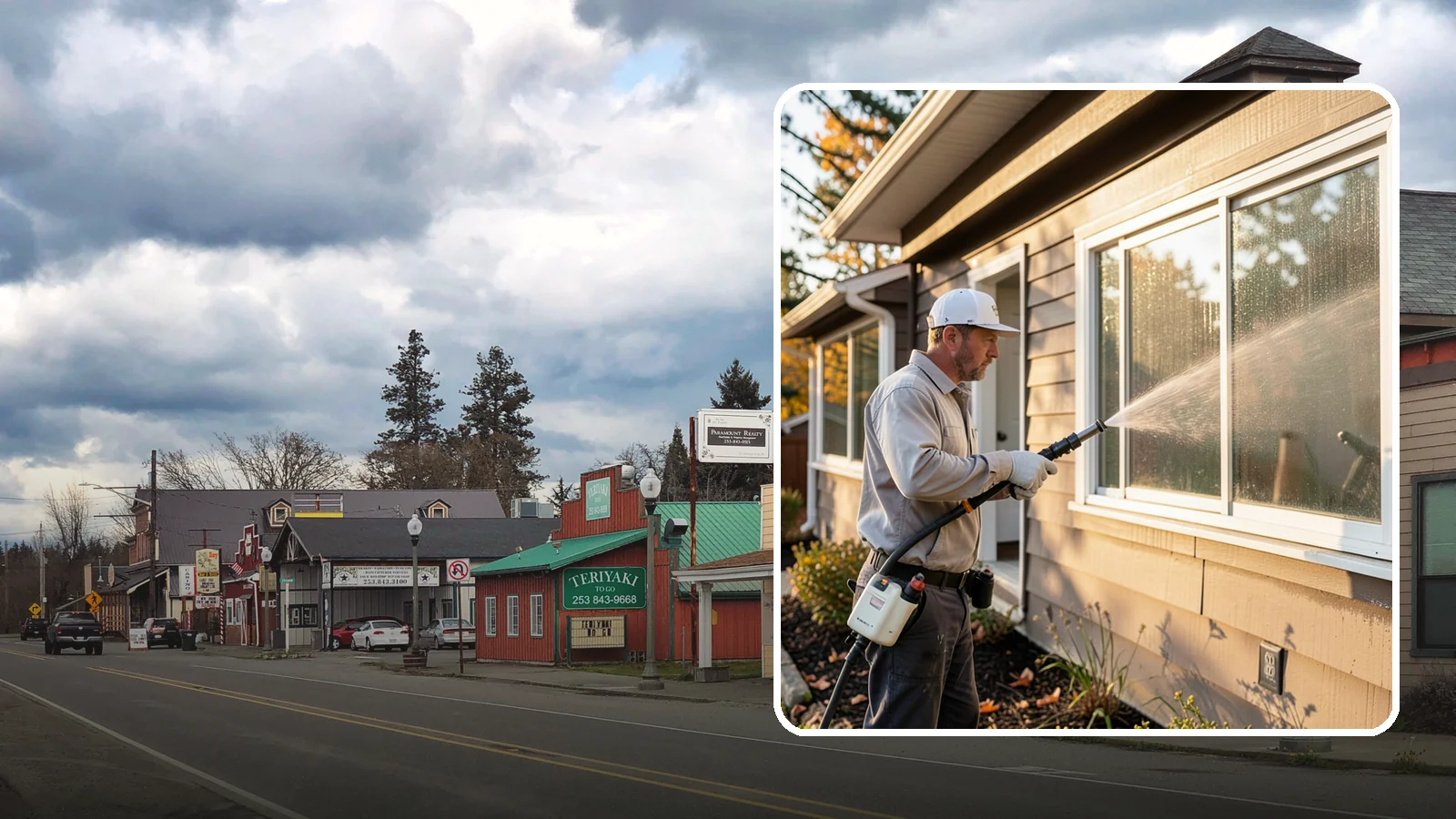 Storm Window Cleaning in Roy, Pierce County, WA - Cleaning of storm windows and the trapped grime between the storm panel and the primary glass.