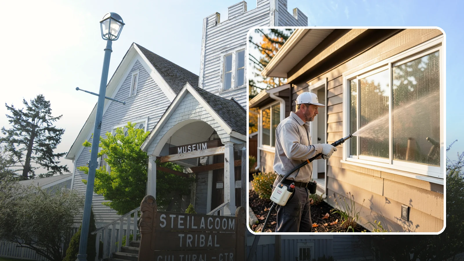 Storm Window Cleaning in Steilacoom, Pierce County, WA - Cleaning of storm windows and the trapped grime between the storm panel and the primary glass.