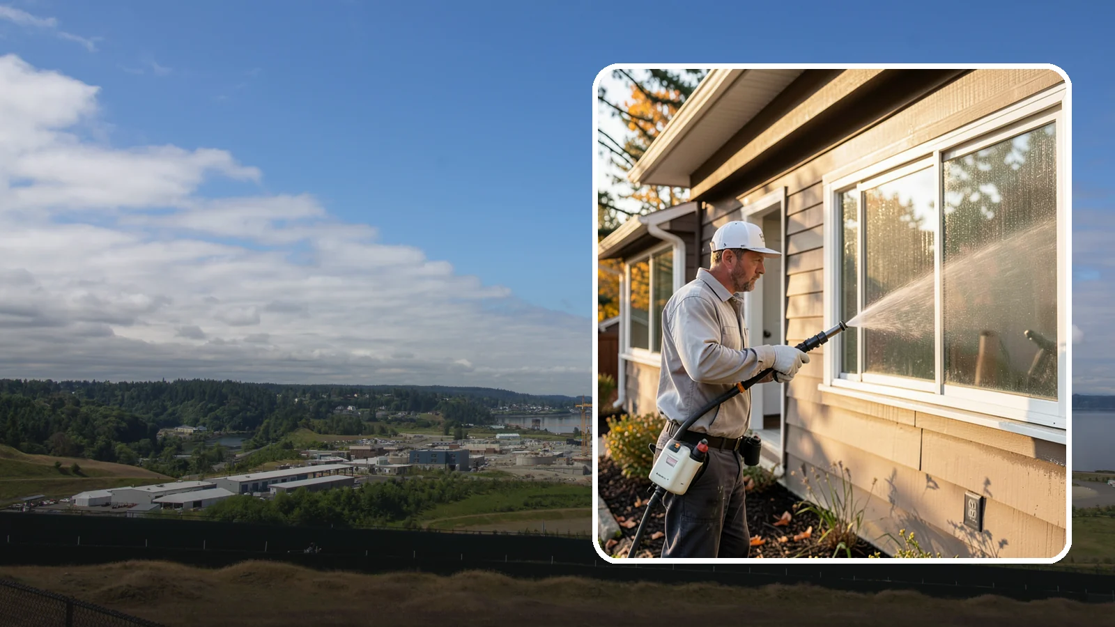 Storm Window Cleaning in University Place, Pierce County, WA - Cleaning of storm windows and the trapped grime between the storm panel and the primary glass.