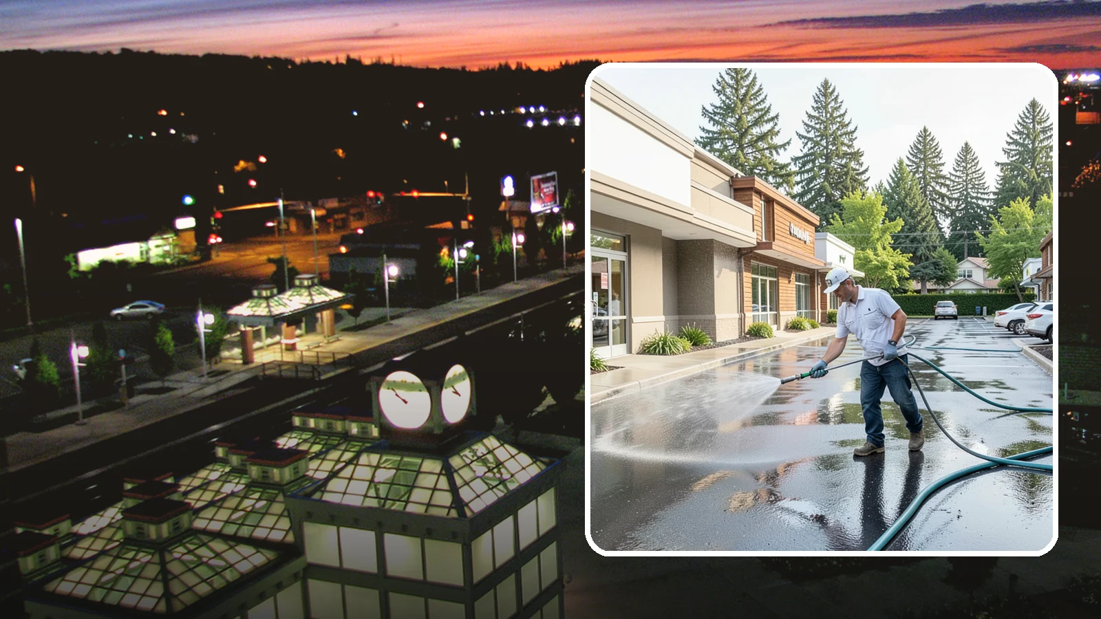Strip Mall Cleaning in Auburn, King County, WA - Coordinated exterior cleaning for strip malls and plazas that unifies storefronts, sidewalks, and parking fronts under one clean...