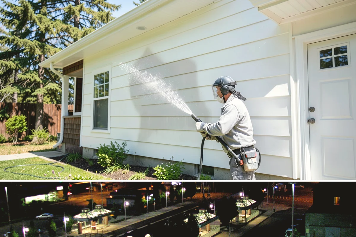 Strip Mall Cleaning in Auburn, King County, WA - A spring and fall cleaning cycle keeps a strip mall presentable through the Northwest's wettest and busiest stretches.