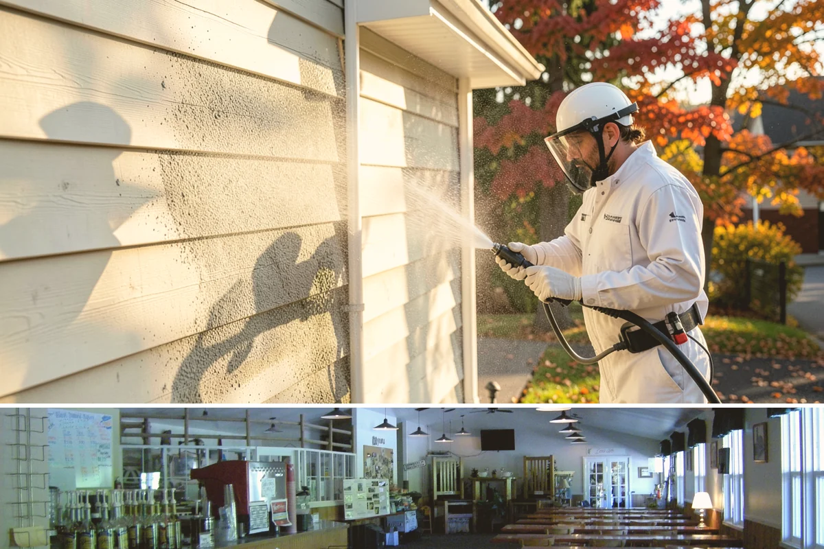 Strip Mall Cleaning in Black Diamond, King County, WA - A spring and fall cleaning cycle keeps a strip mall presentable through the Northwest's wettest and busiest stretches.