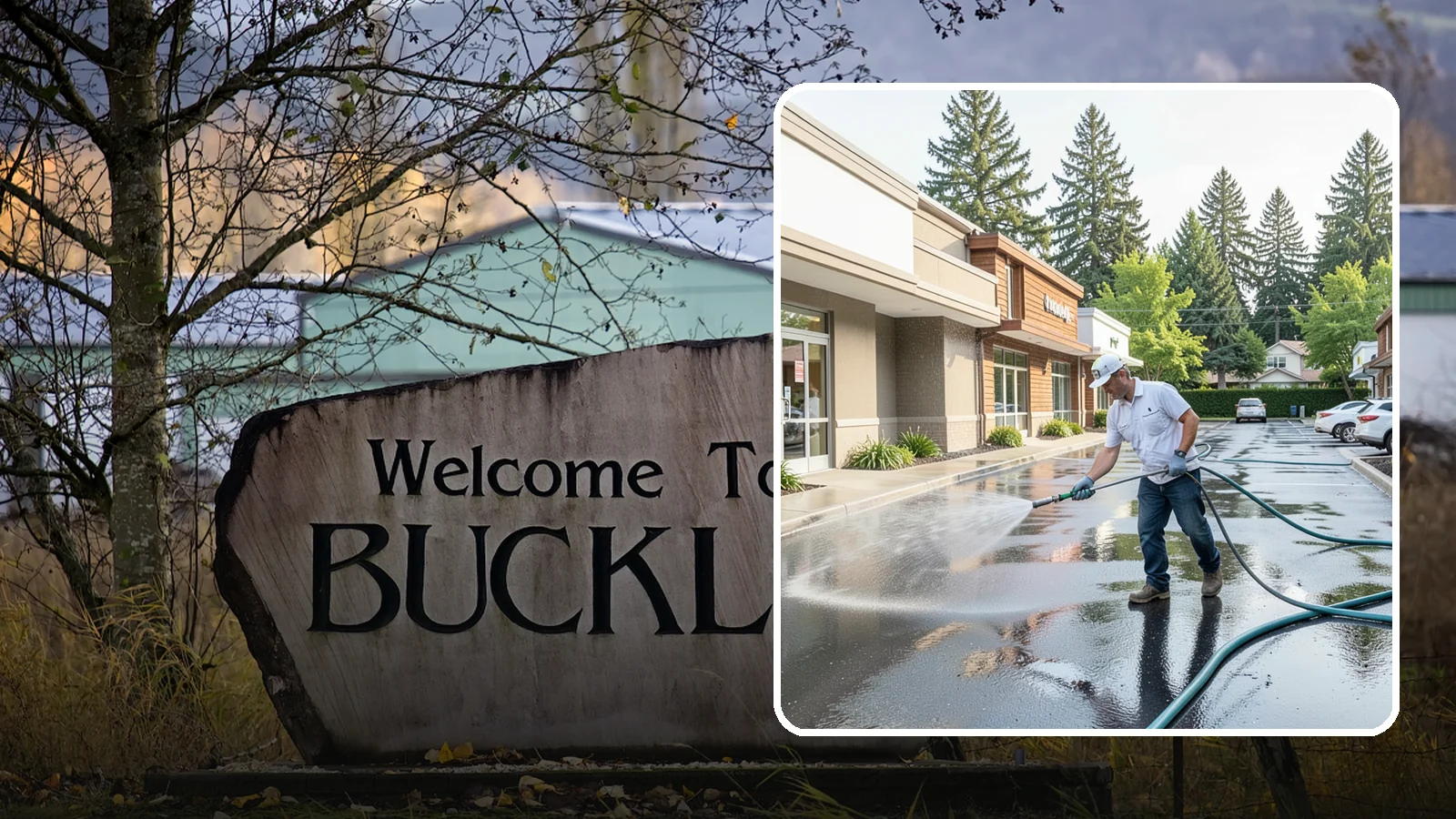 Strip Mall Cleaning in Buckley, Pierce County, WA - Coordinated exterior cleaning for strip malls and plazas that unifies storefronts, sidewalks, and parking fronts under one clean...