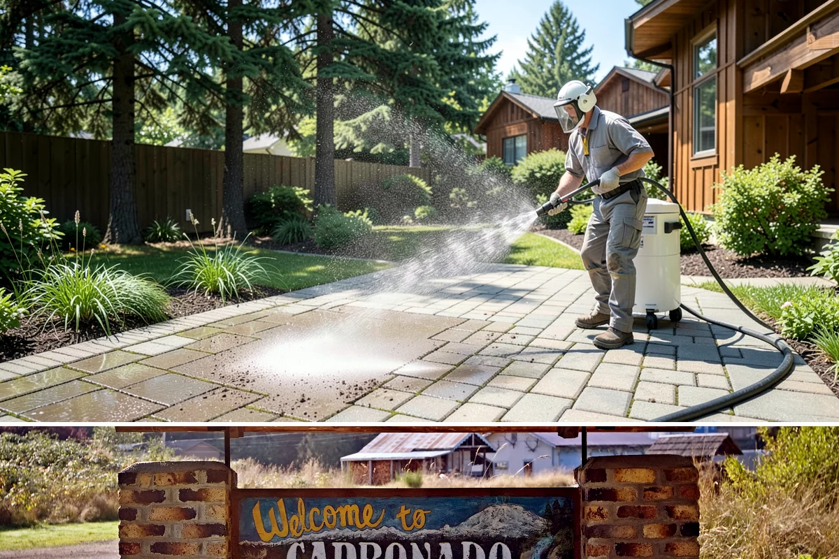 Strip Mall Cleaning in Carbonado, Pierce County, WA - A spring and fall cleaning cycle keeps a strip mall presentable through the Northwest's wettest and busiest stretches.