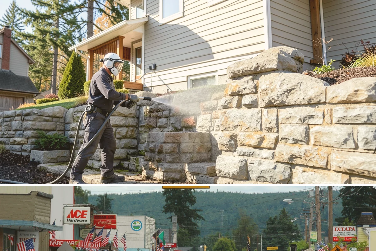 Strip Mall Cleaning in Carnation, King County, WA - A spring and fall cleaning cycle keeps a strip mall presentable through the Northwest's wettest and busiest stretches.