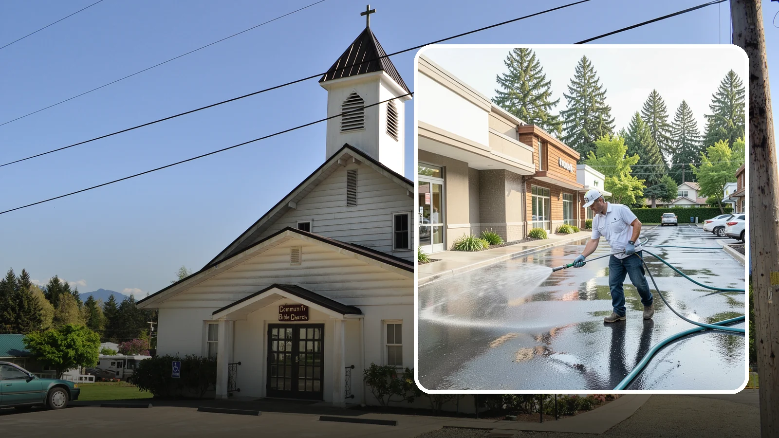 Strip Mall Cleaning in Concrete, Skagit County, WA - Coordinated exterior cleaning for strip malls and plazas that unifies storefronts, sidewalks, and parking fronts under one clean...