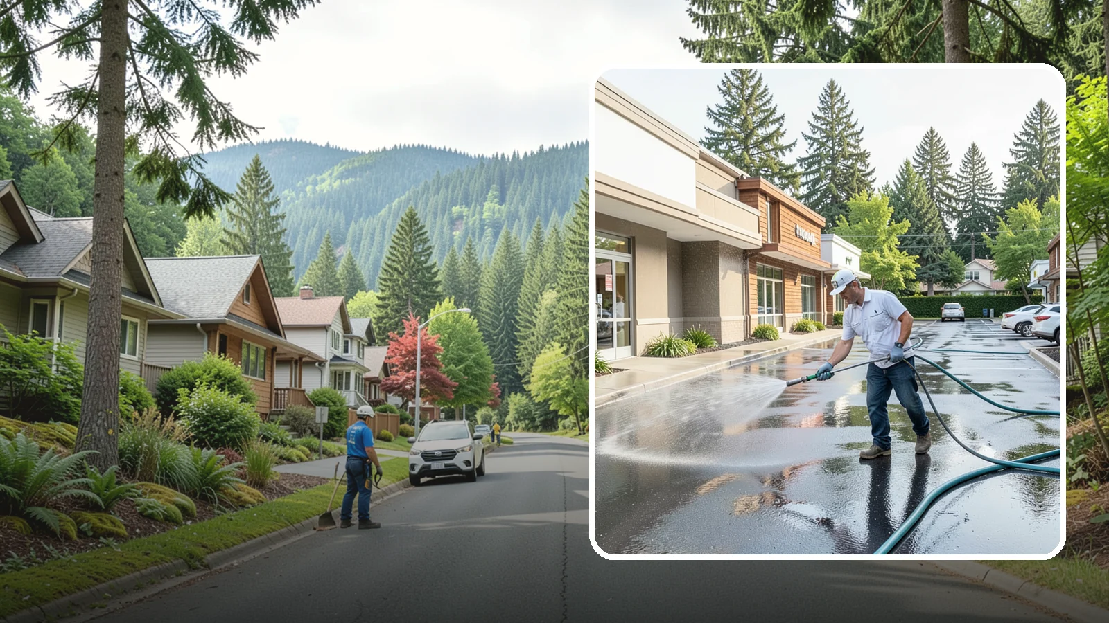 Strip Mall Cleaning in Darrington, Snohomish County, WA - Coordinated exterior cleaning for strip malls and plazas that unifies storefronts, sidewalks, and parking fronts under one clean...