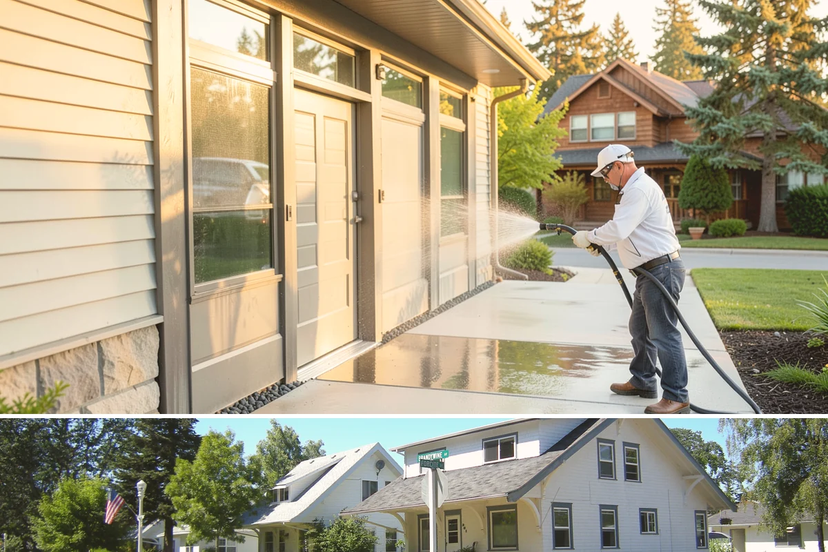 Strip Mall Cleaning in DuPont, Pierce County, WA - A spring and fall cleaning cycle keeps a strip mall presentable through the Northwest's wettest and busiest stretches.