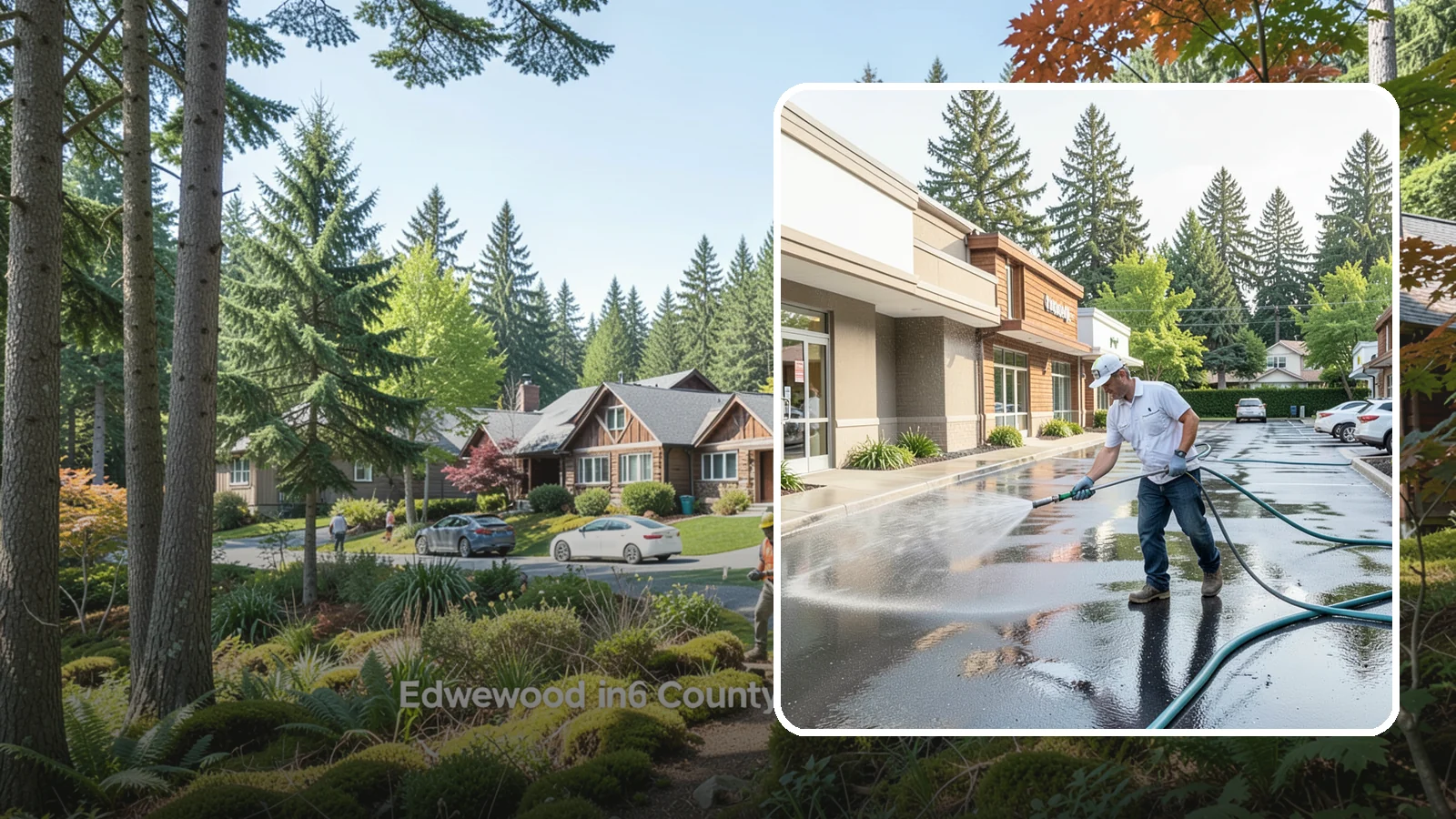 Strip Mall Cleaning in Edgewood, Pierce County, WA - Coordinated exterior cleaning for strip malls and plazas that unifies storefronts, sidewalks, and parking fronts under one clean...