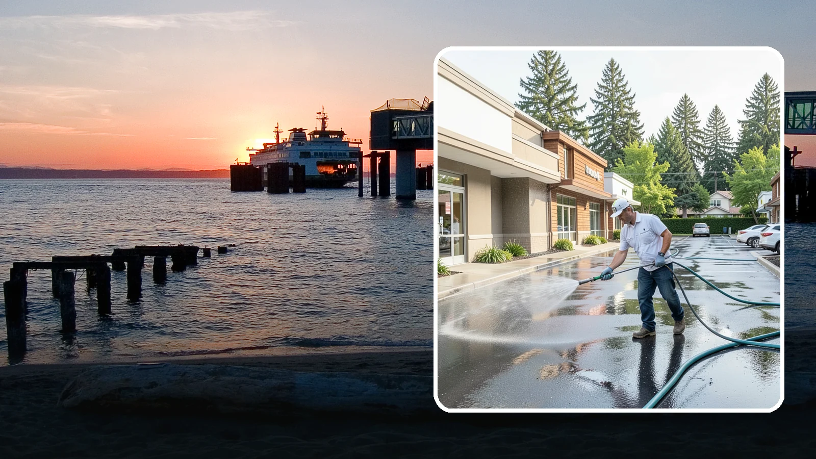Strip Mall Cleaning in Edmonds, Snohomish County, WA - Coordinated exterior cleaning for strip malls and plazas that unifies storefronts, sidewalks, and parking fronts under one clean...