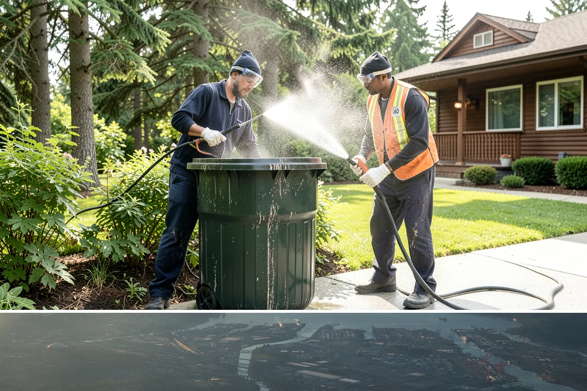 Strip Mall Cleaning in Fife, Pierce County, WA - A spring and fall cleaning cycle keeps a strip mall presentable through the Northwest's wettest and busiest stretches.