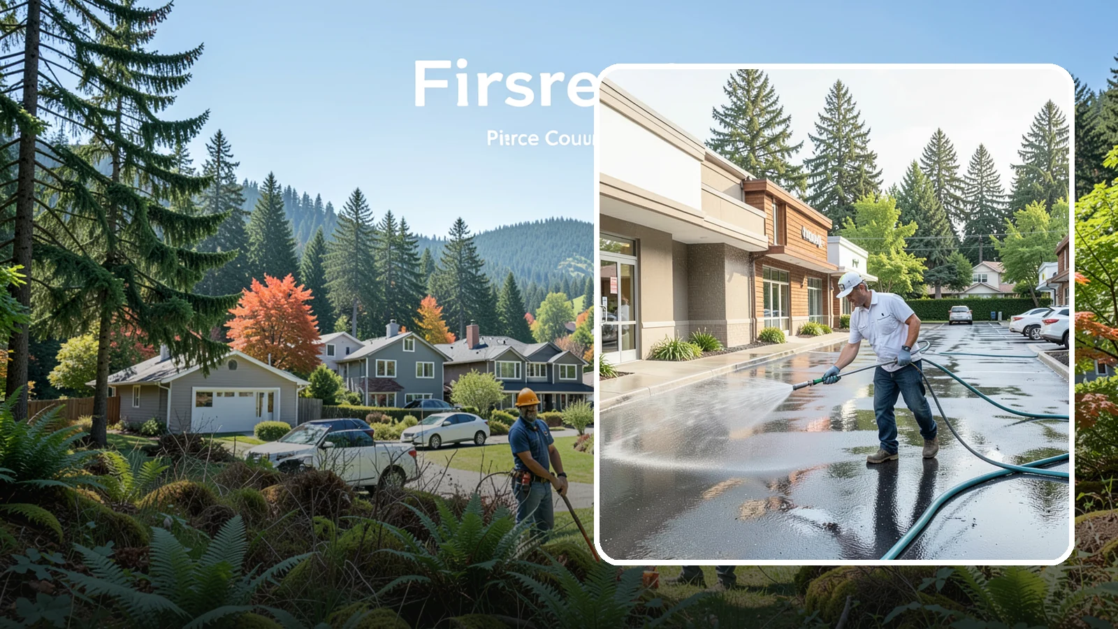 Strip Mall Cleaning in Fircrest, Pierce County, WA - Coordinated exterior cleaning for strip malls and plazas that unifies storefronts, sidewalks, and parking fronts under one clean...