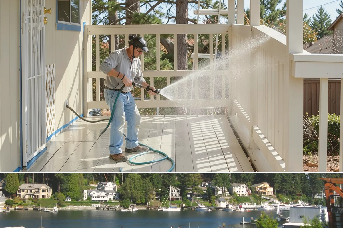 Strip Mall Cleaning in Gig Harbor, Pierce County, WA - A spring and fall cleaning cycle keeps a strip mall presentable through the Northwest's wettest and busiest stretches.