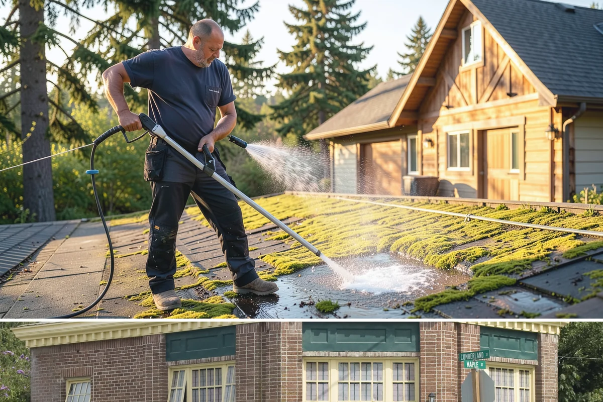Strip Mall Cleaning in Hamilton, Skagit County, WA - A spring and fall cleaning cycle keeps a strip mall presentable through the Northwest's wettest and busiest stretches.