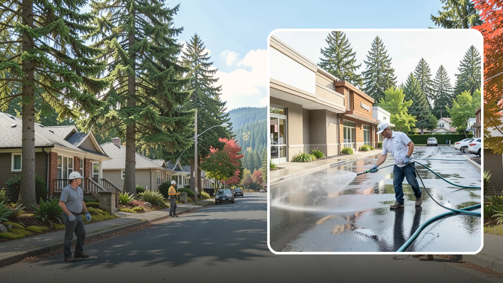 Strip Mall Cleaning in Hunts Point, King County, WA - Coordinated exterior cleaning for strip malls and plazas that unifies storefronts, sidewalks, and parking fronts under one clean...
