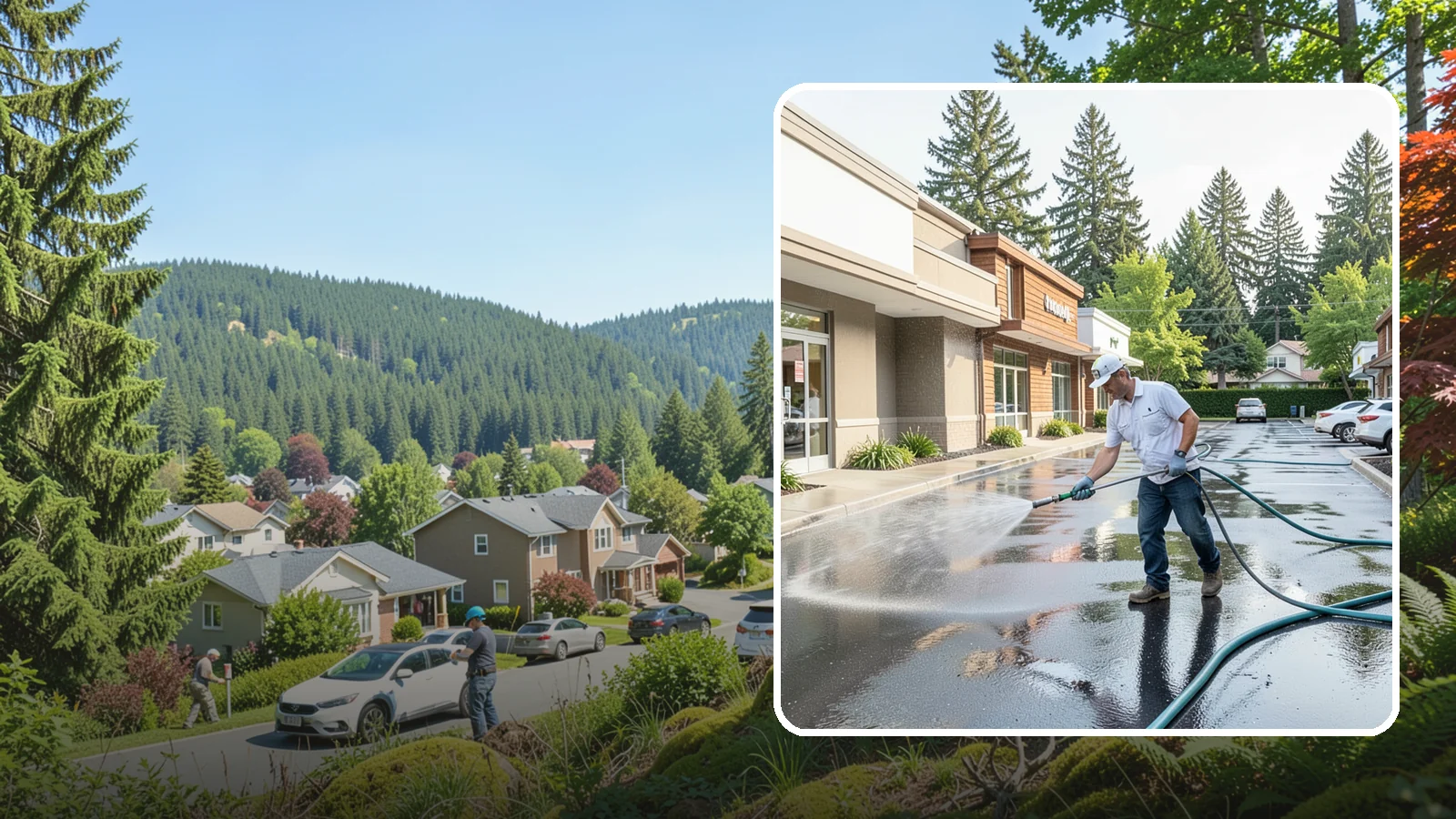 Strip Mall Cleaning in Index, Snohomish County, WA - Coordinated exterior cleaning for strip malls and plazas that unifies storefronts, sidewalks, and parking fronts under one clean...